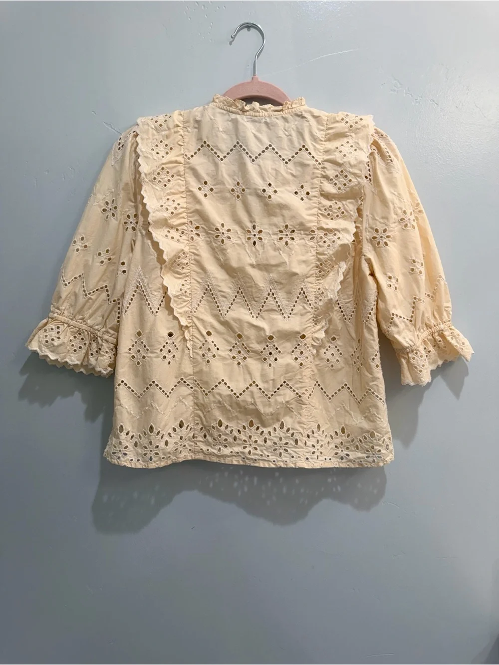 Zara Cream Eyelet Lace Ruffle Blouse Small - Romantic Cottagecore Button Up Top